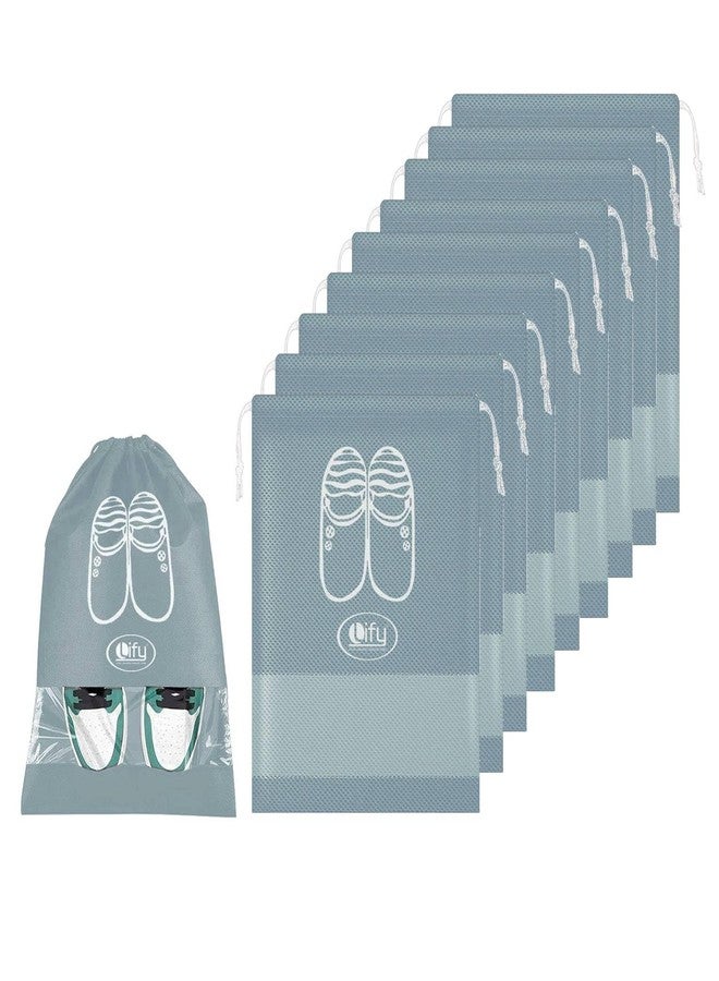 Lify Travel Shoe Organizer Bags for Boots, High Heel, Drawstring, Transparent Window, Space Saving Storage Bags 10 Pcs Pack (Light Grey 10Pcs, 16 X 12'' Inches) - Image 1